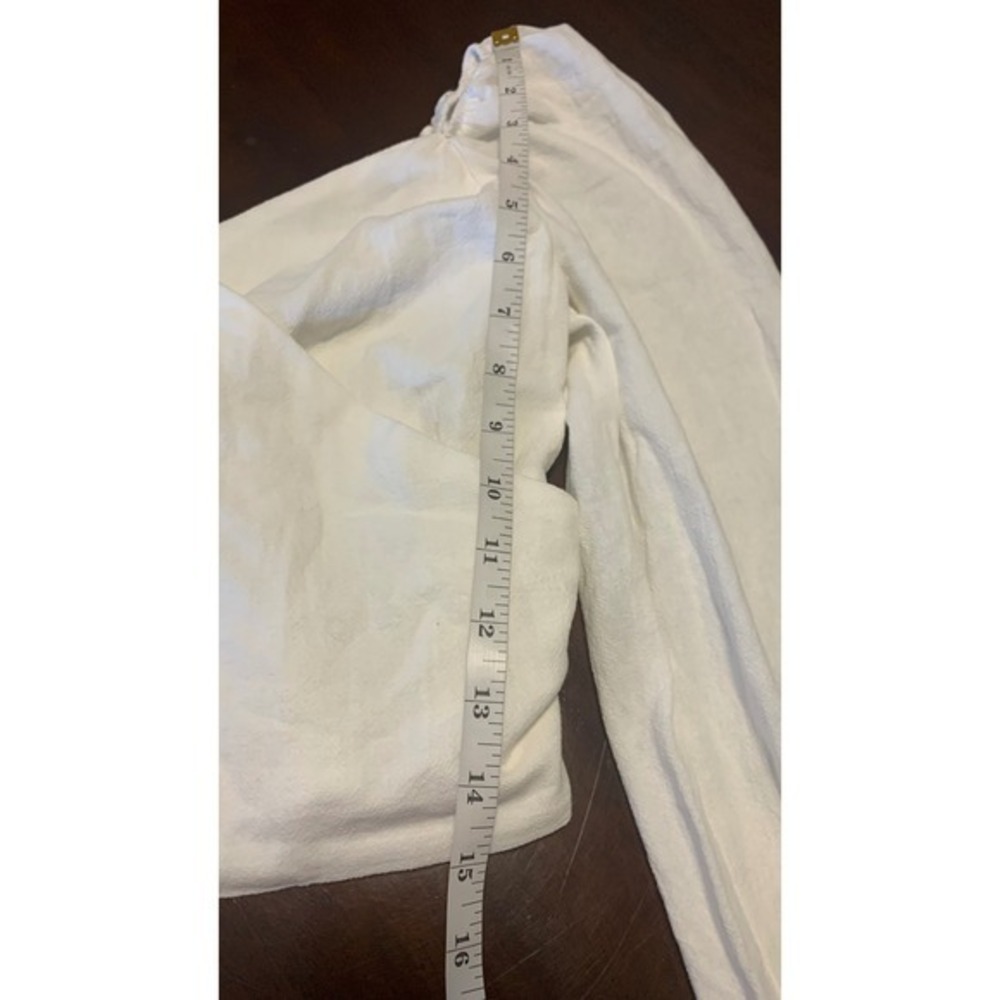 Woman's White Cotton Puff Sleeve Crop Top Coastal Smocked Wrap‎ Blouse - Picture 4 of 7